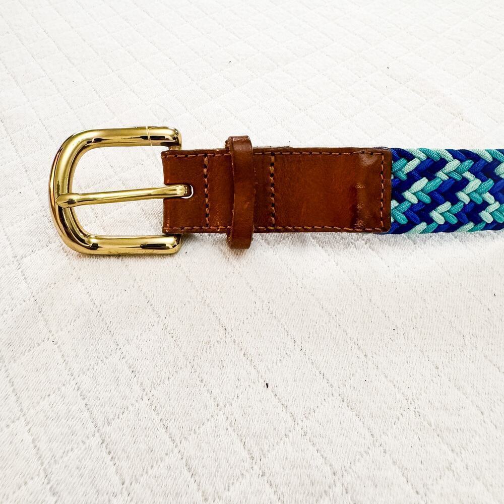 J. Crew Blue Colorful Braided Belt Brass Buckled Leather Tab Size M - Picture 2 of 5